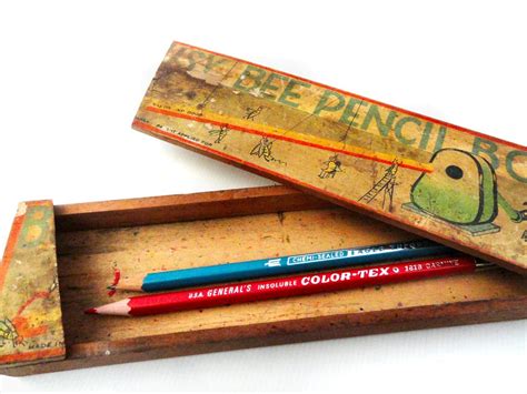 vintage wood pencil box